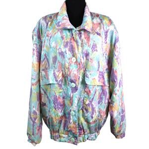 Vintage 80s 90s Silkworms Retro bomber Jacket Lightweight Pastel Watercolor XL